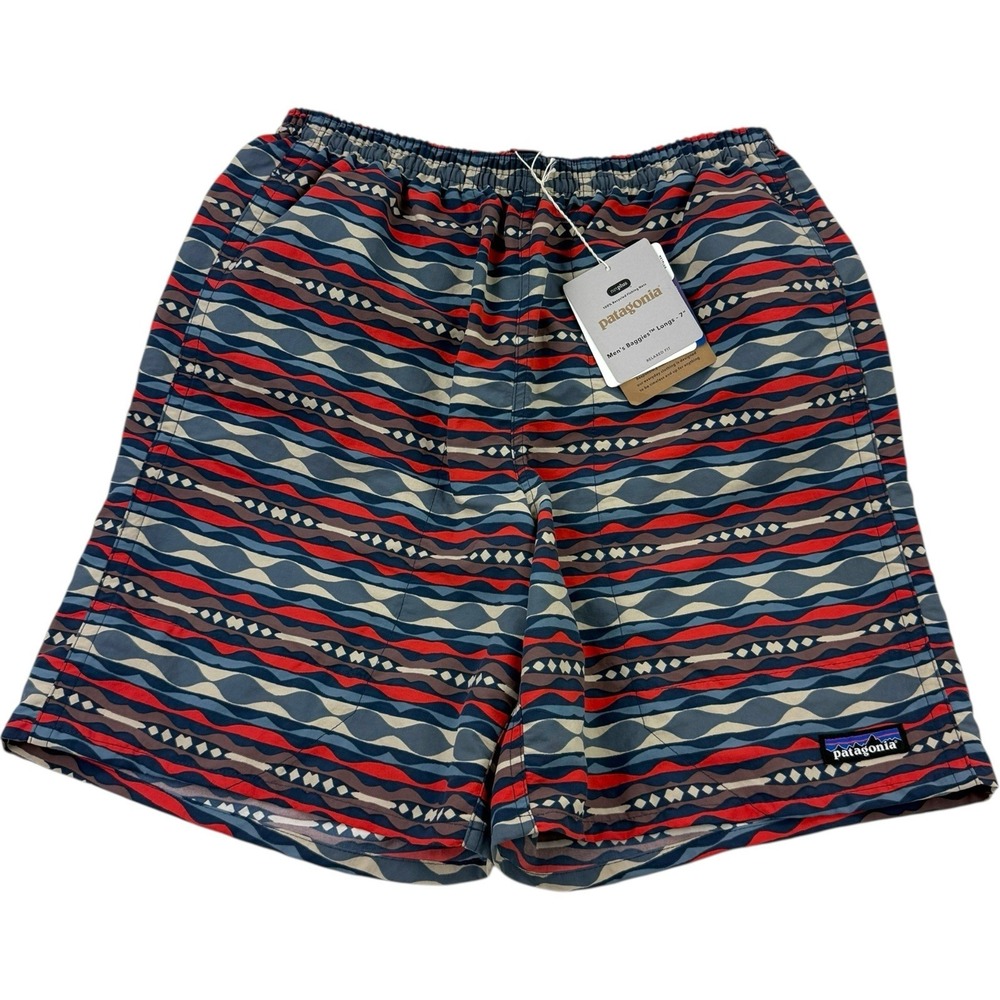 Patagonia Red‎ Multi NetPlus Swim Trunks Men's Small Baggies Longs NWT 7" Inseam